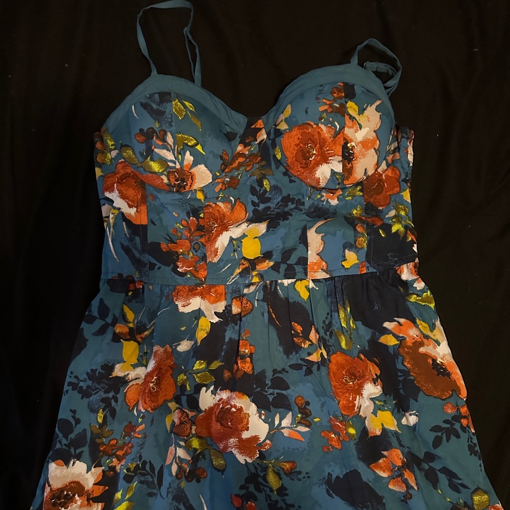 Teal flower maxi dress